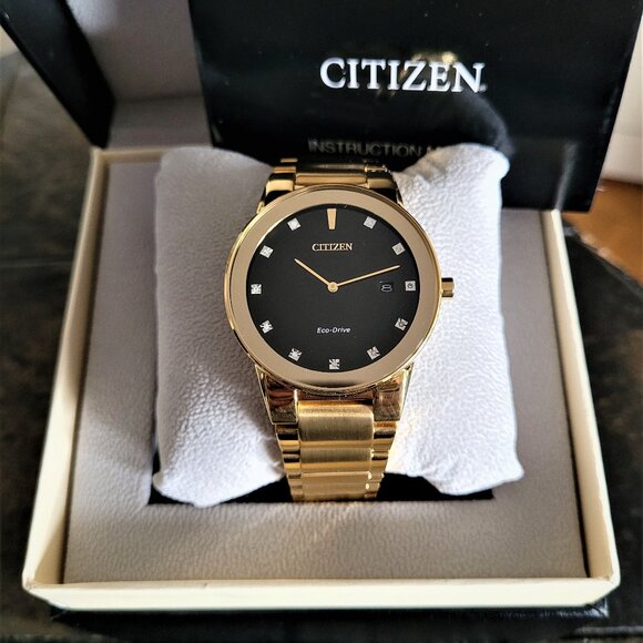 Citizen Men's AU1062-56G Gold Diamond Eco-Drive Watch - Picture 2 of 9